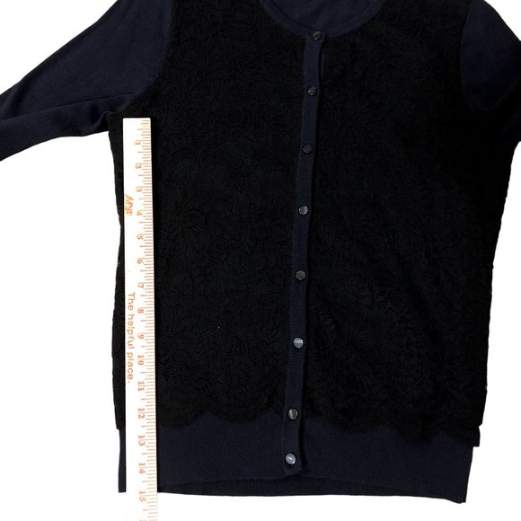 Ann Taylor Cardigan Sweater Womens S Used Navy with Black Lace Front - Picture 14 of 15